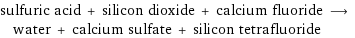 sulfuric acid + silicon dioxide + calcium fluoride ⟶ water + calcium sulfate + silicon tetrafluoride