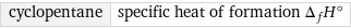 cyclopentane | specific heat of formation Δ_fH°