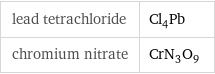 lead tetrachloride | Cl_4Pb chromium nitrate | CrN_3O_9