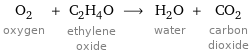 O_2 oxygen + C_2H_4O ethylene oxide ⟶ H_2O water + CO_2 carbon dioxide