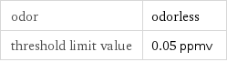 odor | odorless threshold limit value | 0.05 ppmv