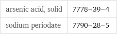 arsenic acid, solid | 7778-39-4 sodium periodate | 7790-28-5