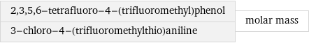 2, 3, 5, 6-tetrafluoro-4-(trifluoromethyl)phenol 3-chloro-4-(trifluoromethylthio)aniline | molar mass