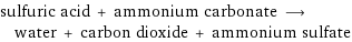 sulfuric acid + ammonium carbonate ⟶ water + carbon dioxide + ammonium sulfate