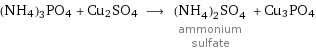 (NH4)3PO4 + Cu2SO4 ⟶ (NH_4)_2SO_4 ammonium sulfate + Cu3PO4