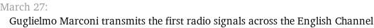 March 27: Guglielmo Marconi transmits the first radio signals across the English Channel