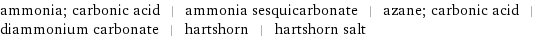 ammonia; carbonic acid | ammonia sesquicarbonate | azane; carbonic acid | diammonium carbonate | hartshorn | hartshorn salt