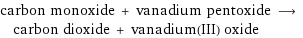 carbon monoxide + vanadium pentoxide ⟶ carbon dioxide + vanadium(III) oxide