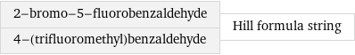 2-bromo-5-fluorobenzaldehyde 4-(trifluoromethyl)benzaldehyde | Hill formula string