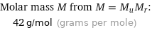 Molar mass M from M = M_uM_r:  | 42 g/mol (grams per mole)