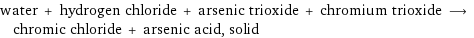 water + hydrogen chloride + arsenic trioxide + chromium trioxide ⟶ chromic chloride + arsenic acid, solid