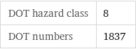 DOT hazard class | 8 DOT numbers | 1837