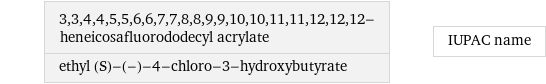 3, 3, 4, 4, 5, 5, 6, 6, 7, 7, 8, 8, 9, 9, 10, 10, 11, 11, 12, 12, 12-heneicosafluorododecyl acrylate ethyl (S)-(-)-4-chloro-3-hydroxybutyrate | IUPAC name