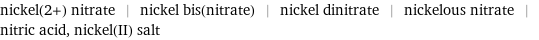 nickel(2+) nitrate | nickel bis(nitrate) | nickel dinitrate | nickelous nitrate | nitric acid, nickel(II) salt