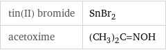 tin(II) bromide | SnBr_2 acetoxime | (CH_3)_2C=NOH