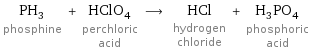 PH_3 phosphine + HClO_4 perchloric acid ⟶ HCl hydrogen chloride + H_3PO_4 phosphoric acid