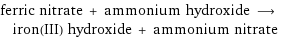 ferric nitrate + ammonium hydroxide ⟶ iron(III) hydroxide + ammonium nitrate