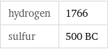 hydrogen | 1766 sulfur | 500 BC