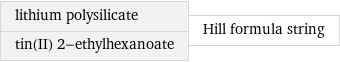 lithium polysilicate tin(II) 2-ethylhexanoate | Hill formula string