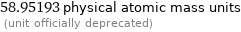 58.95193 physical atomic mass units  (unit officially deprecated)