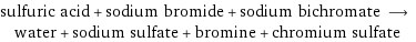 sulfuric acid + sodium bromide + sodium bichromate ⟶ water + sodium sulfate + bromine + chromium sulfate