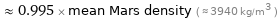  ≈ 0.995 × mean Mars density ( ≈ 3940 kg/m^3 )