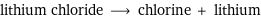 lithium chloride ⟶ chlorine + lithium