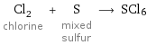 Cl_2 chlorine + S mixed sulfur ⟶ SCl6