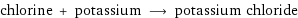 chlorine + potassium ⟶ potassium chloride