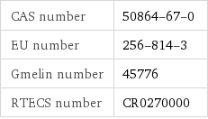 CAS number | 50864-67-0 EU number | 256-814-3 Gmelin number | 45776 RTECS number | CR0270000