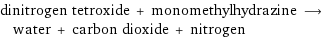 dinitrogen tetroxide + monomethylhydrazine ⟶ water + carbon dioxide + nitrogen