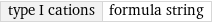 type I cations | formula string