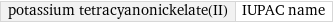 potassium tetracyanonickelate(II) | IUPAC name