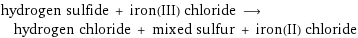 hydrogen sulfide + iron(III) chloride ⟶ hydrogen chloride + mixed sulfur + iron(II) chloride