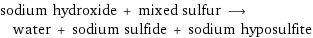 sodium hydroxide + mixed sulfur ⟶ water + sodium sulfide + sodium hyposulfite