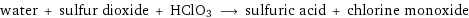 water + sulfur dioxide + HClO3 ⟶ sulfuric acid + chlorine monoxide