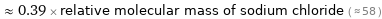  ≈ 0.39 × relative molecular mass of sodium chloride ( ≈ 58 )