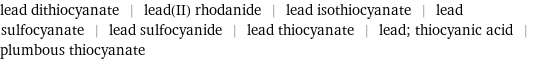 lead dithiocyanate | lead(II) rhodanide | lead isothiocyanate | lead sulfocyanate | lead sulfocyanide | lead thiocyanate | lead; thiocyanic acid | plumbous thiocyanate