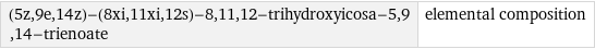 (5z, 9e, 14z)-(8xi, 11xi, 12s)-8, 11, 12-trihydroxyicosa-5, 9, 14-trienoate | elemental composition