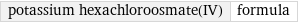 potassium hexachloroosmate(IV) | formula