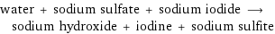 water + sodium sulfate + sodium iodide ⟶ sodium hydroxide + iodine + sodium sulfite