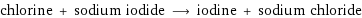 chlorine + sodium iodide ⟶ iodine + sodium chloride