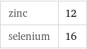 zinc | 12 selenium | 16