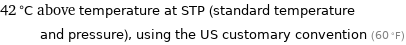 42 °C above temperature at STP (standard temperature and pressure), using the US customary convention (60 °F)