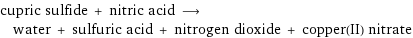 cupric sulfide + nitric acid ⟶ water + sulfuric acid + nitrogen dioxide + copper(II) nitrate