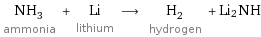 NH_3 ammonia + Li lithium ⟶ H_2 hydrogen + Li2NH