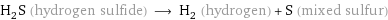 H_2S (hydrogen sulfide) ⟶ H_2 (hydrogen) + S (mixed sulfur)