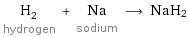 H_2 hydrogen + Na sodium ⟶ NaH2