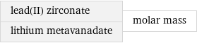 lead(II) zirconate lithium metavanadate | molar mass