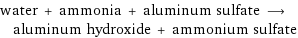 water + ammonia + aluminum sulfate ⟶ aluminum hydroxide + ammonium sulfate